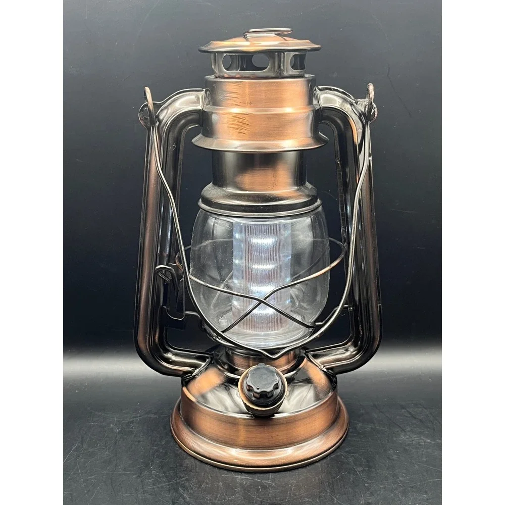 Vintage-Style LED Lantern Copper Finish Battery Operated Camping Dimmer Knob‎